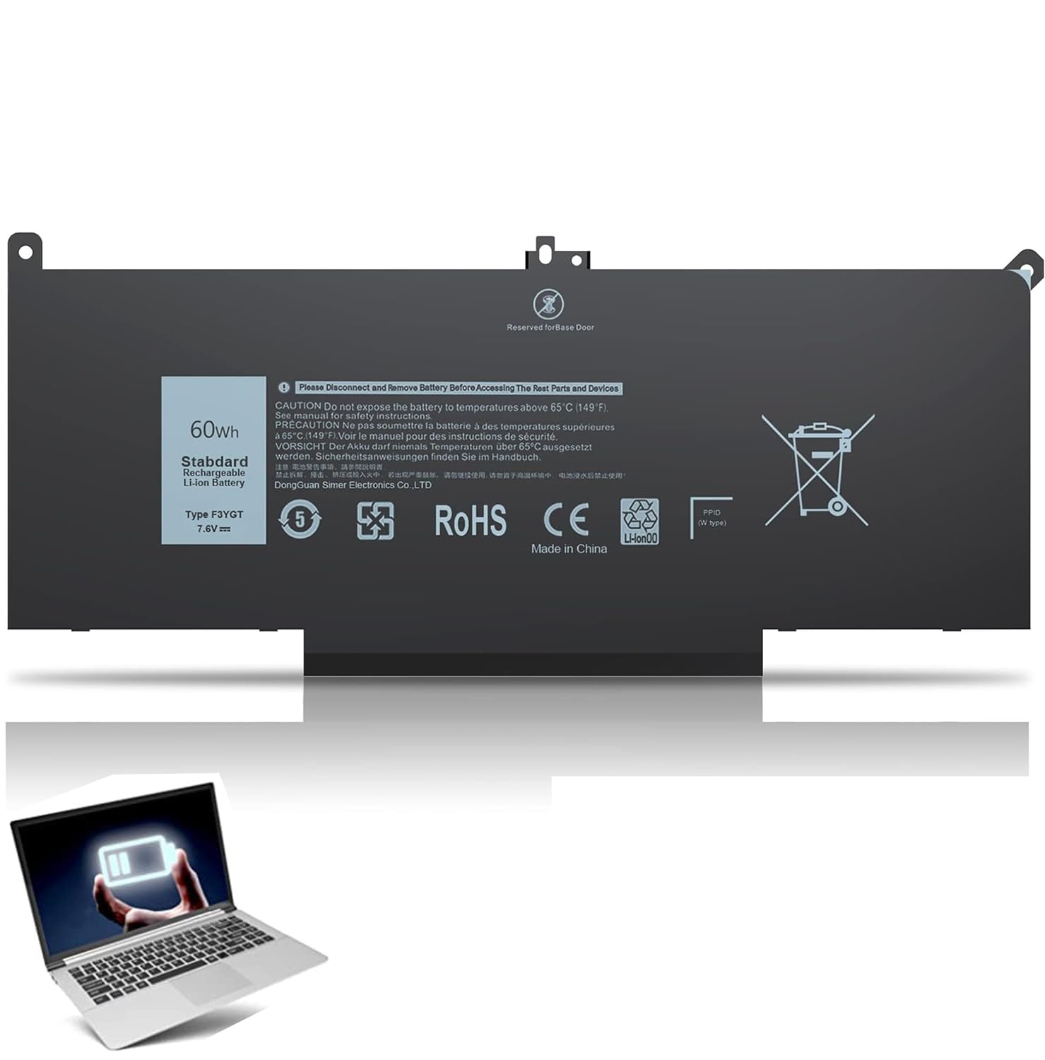 F3YGT Latitude 7480 Battery 7490 Battery 2X39G 60WH for Dell